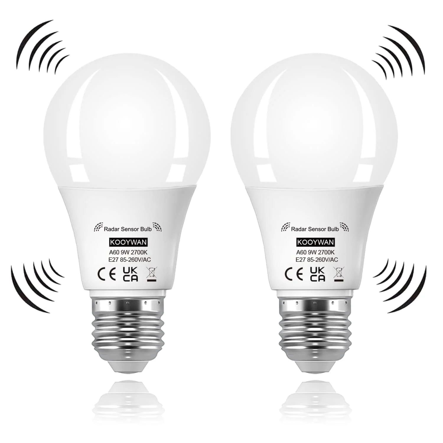 KOOYWAN led glühbirne mit bewegungsmelder 9W E27 warmweiß 2700K Bewegungsmelder-Lichtsteuerung Radarlampe-A19b 2 stk