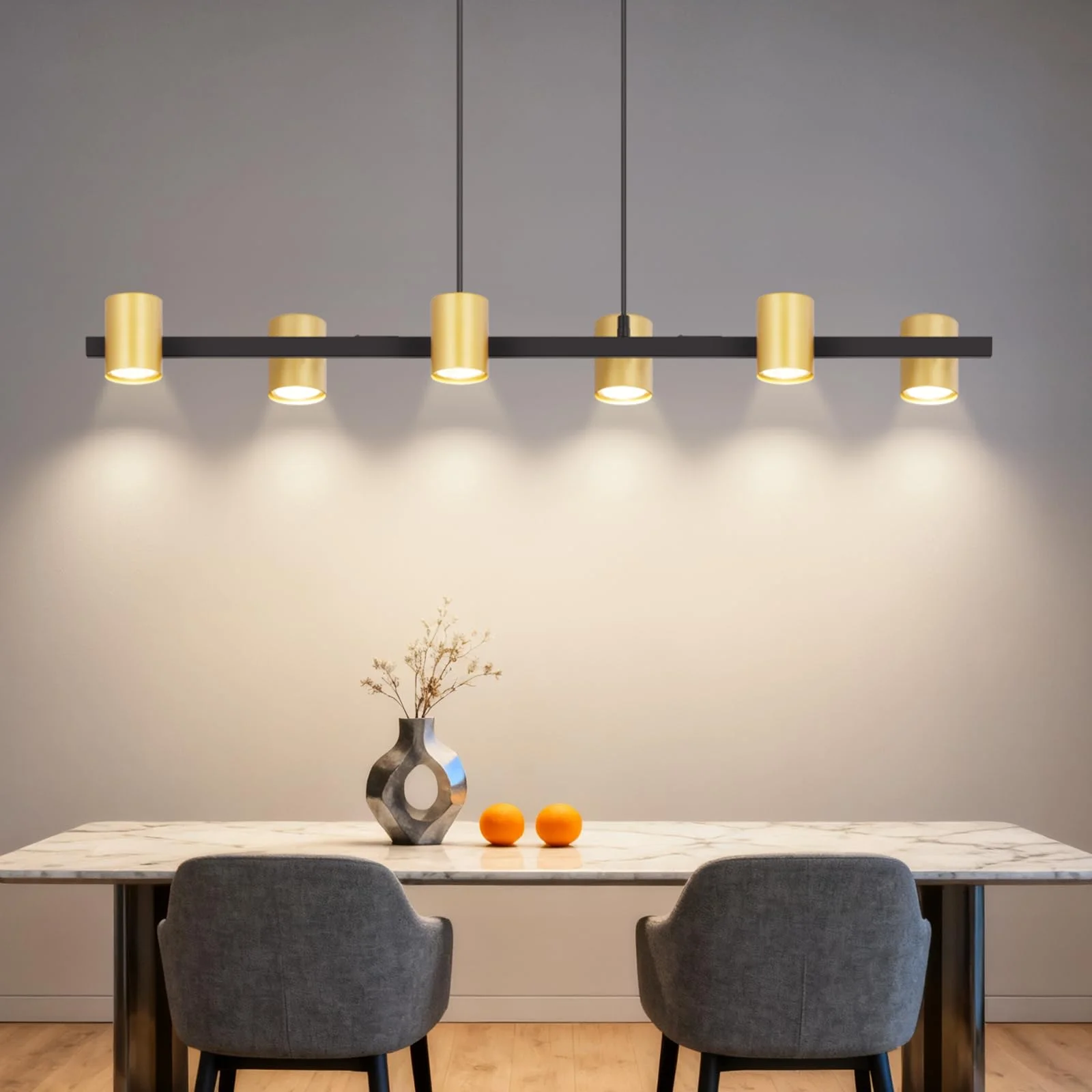 Kowanie Pendelleuchte esstisch Hängelampe 6 Flammig: Modern Esstischlampe hängend in Schwarz Gold GU10 Esszimmerlampe Metall Hängeleuchte Industrial für Küche Wohnzimmer Esszimmer- Ohne Leuchtmittel