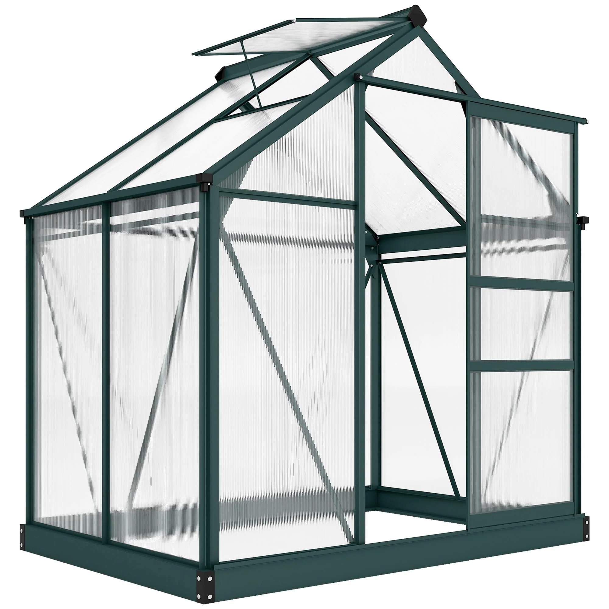 Outsunny Gewächshaus Aluminium 2,51m² 190x132x201cm mit Fundament Dachfenster Schiebetür 4 mm Platten, UV-beständig Treibhaus Aufzucht Tomatenhaus Pflanzenhaus Frühbeet für Garten Outdoor