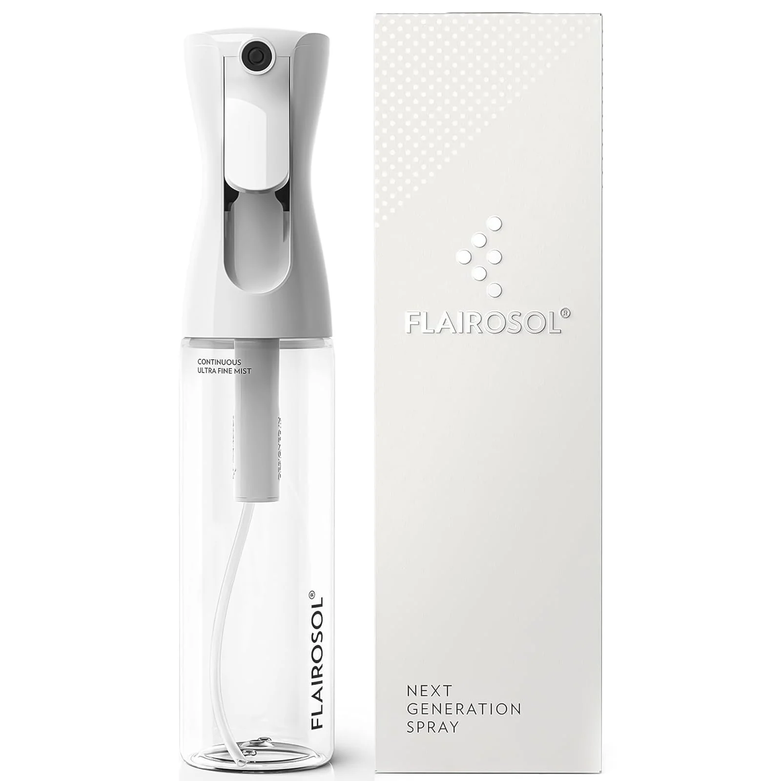 FLAIROSOL Das Original Sprühflasche, 0,3 mm feine Zerstäubung, Körper, Pflanzenpflege, Tierpflege, 300 ml Komfortgriff Ultrafeiner Nebelsprüher, Auslaufsicher, (Transparente Flasche, schwarz Aufdruck)
