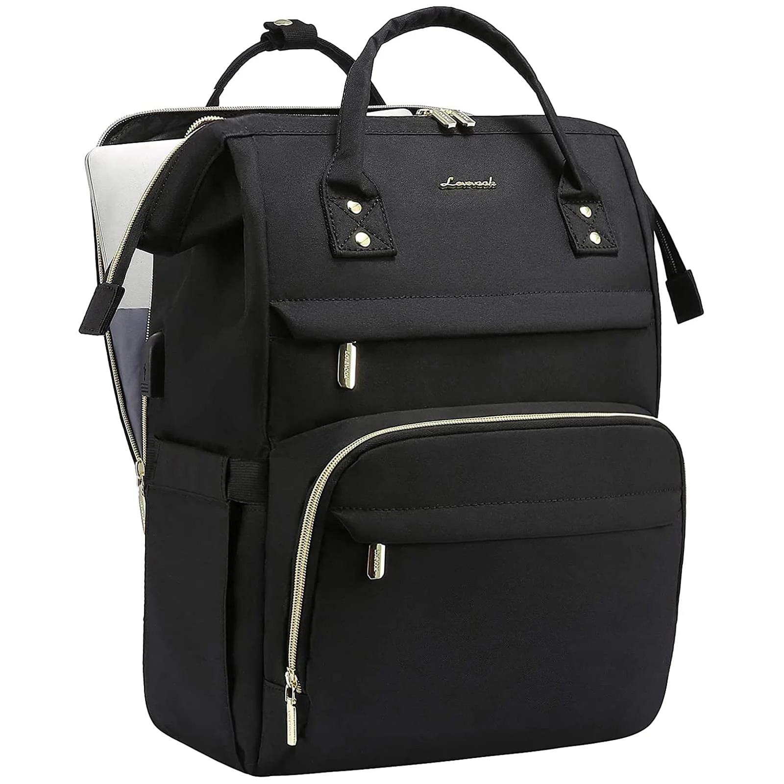 LOVEVOOK Rucksack Damen, Wasserdichte Laptoprucksack 17 Zoll mit getrenntem Laptopfach, Groß Schulrucksack Schultasche, für Arbeit Uni Lehrer Business Büro, Schwarz