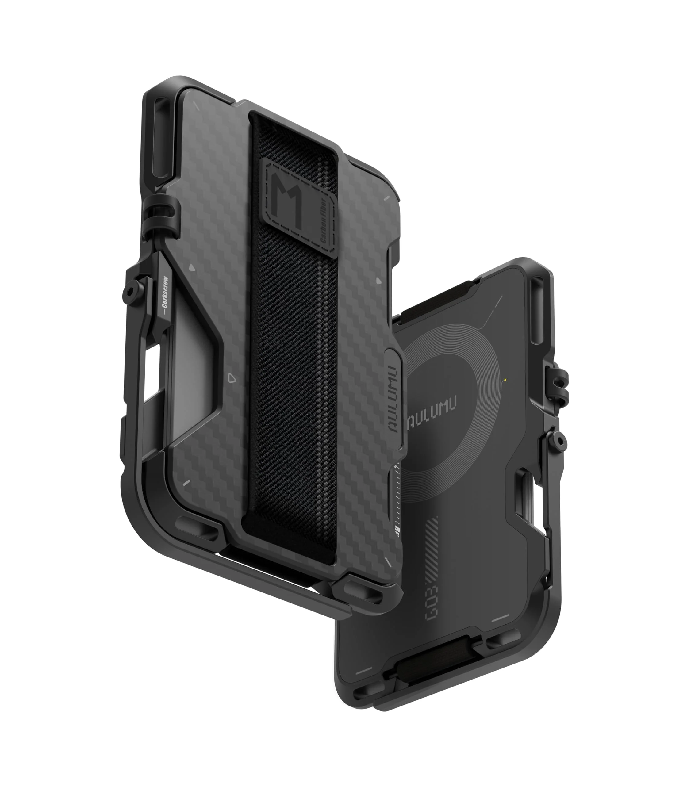 Aulumu G03 MagSafe Wallet aus Carbonfaser Kartenhalter Magnetischer Wallet Ständer Slim Wallet für Apple iPhone 17/16/15/14/13/12 Serie mit RFID Schutz, Handyhalter/Griff, Flaschenöffner, Schwarz