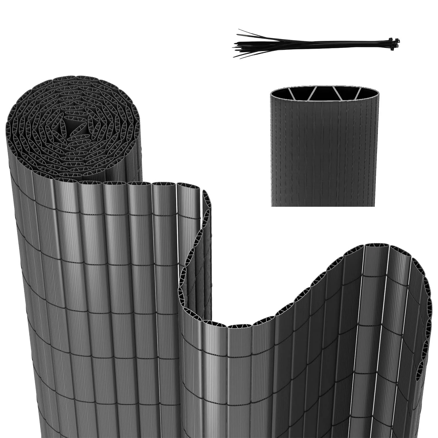 Peviasot PVC Sichtschutzmatte, 80x900cm Sichtschutzzaun, Vervierfachen Verstärkung Innen, Balkon Sichtschutz mit Kabelbindern, ohne Bohren, Windschutz Wasserdicht für Balkon Garten, Anthrazit