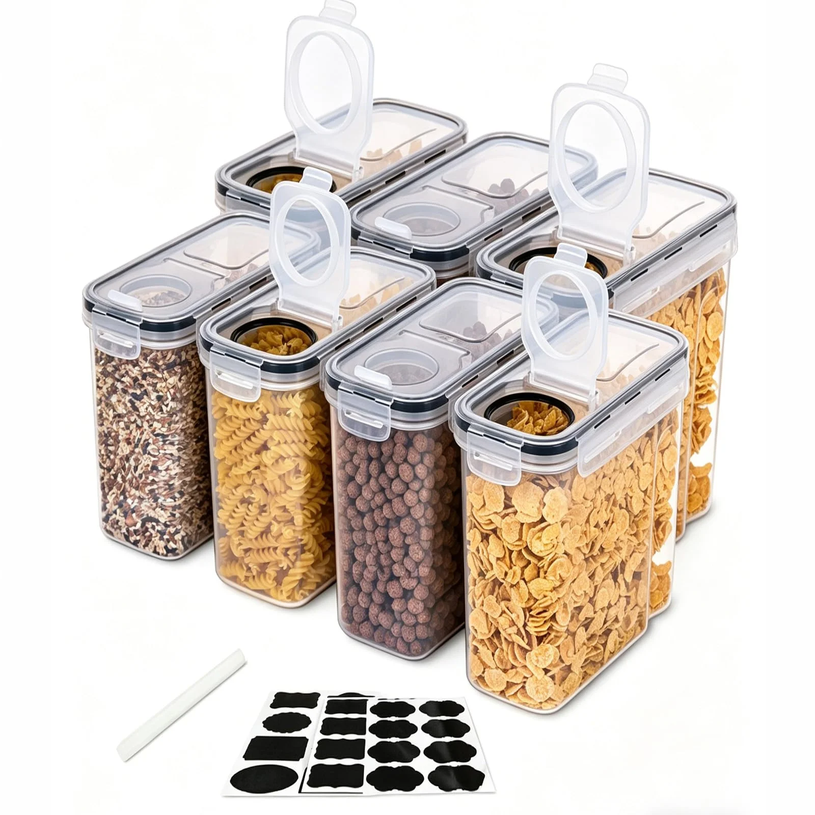 ARATERVIO 6er Müslibox mit Deckel 4L Vorratsdosen mit Deckel Etiketten luftdicht Aufbewahrungsboxl Küche Aufbewahrung Aufbewahrung für Mehl Müsli Reis Katzenfutter Hundefutter Futter Haustiere Nudeln