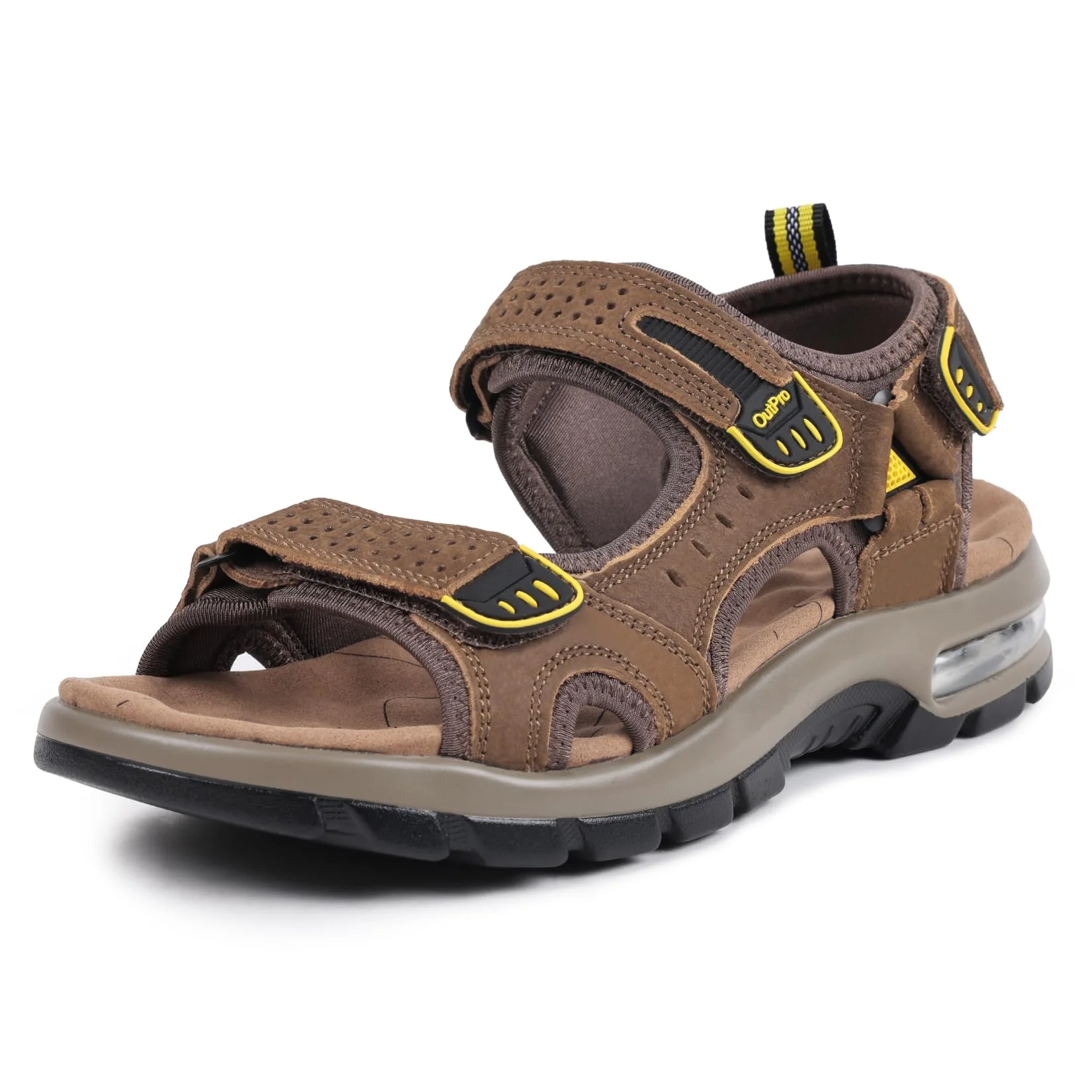 OutPro Herren Outdoor Sport Sandalen, leichte Leder-Trekking-Wander-Strandsandalen, Herren-Offroad-Sommersandalen mit Klettverschluss, wasserdichte Schuhe