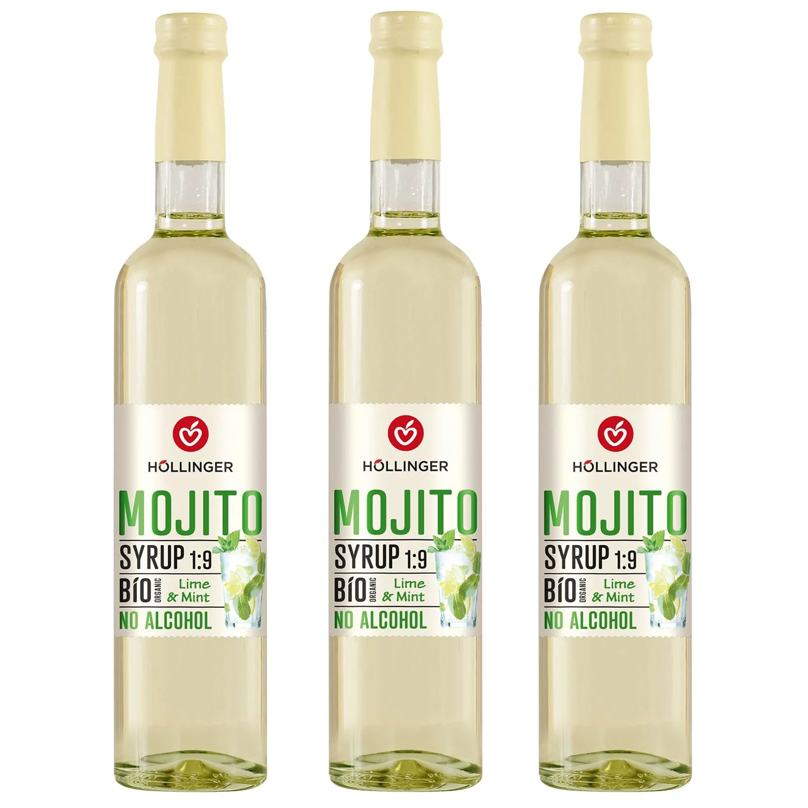 Höllinger Bio Cocktailsirup Mojito - Vegan, 3x500ml Glas Flasche - alkoholfreier Cocktail