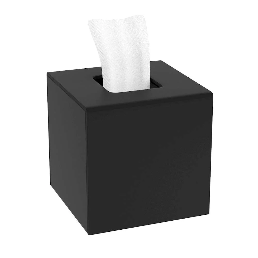 HIIMIEI Quadratisch Kosmetiktücherbox, Acryl Tücherbox | Tissue Box mit Magnetabdeckung für Esszimmer Badezimmer Schlafzimmer Auto Büro (Mattschwarz, 14 × 14 × 14cm)