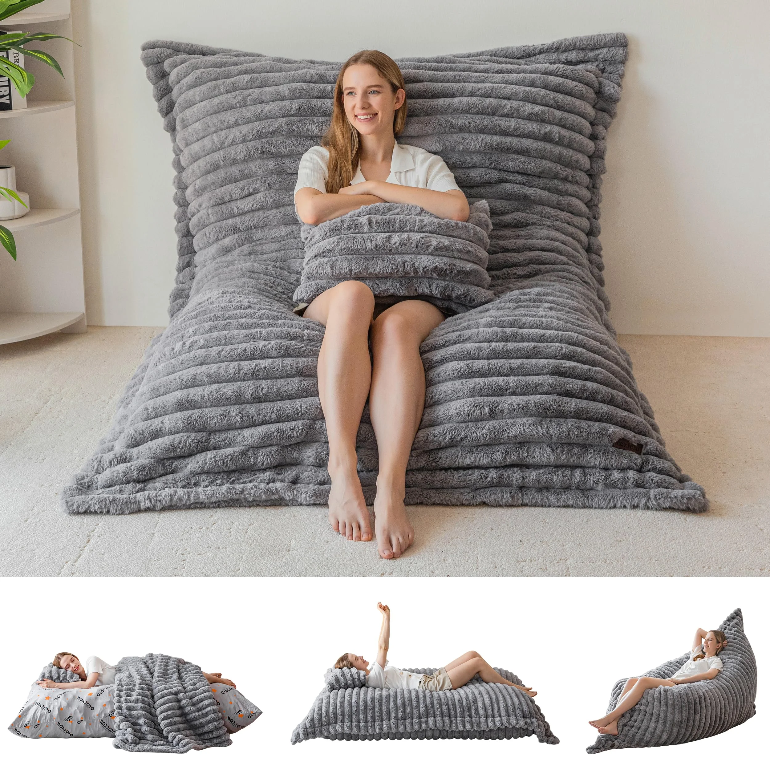MAXYOYO Sitzsack XXL,Fell Gaming Sessel für Erwachsene & Kinder,Riesen Bean Bag mit Flauschiger Schaumstoff Füllung für Wohnzimmer, Schlafzimmer 150 x 203 cm