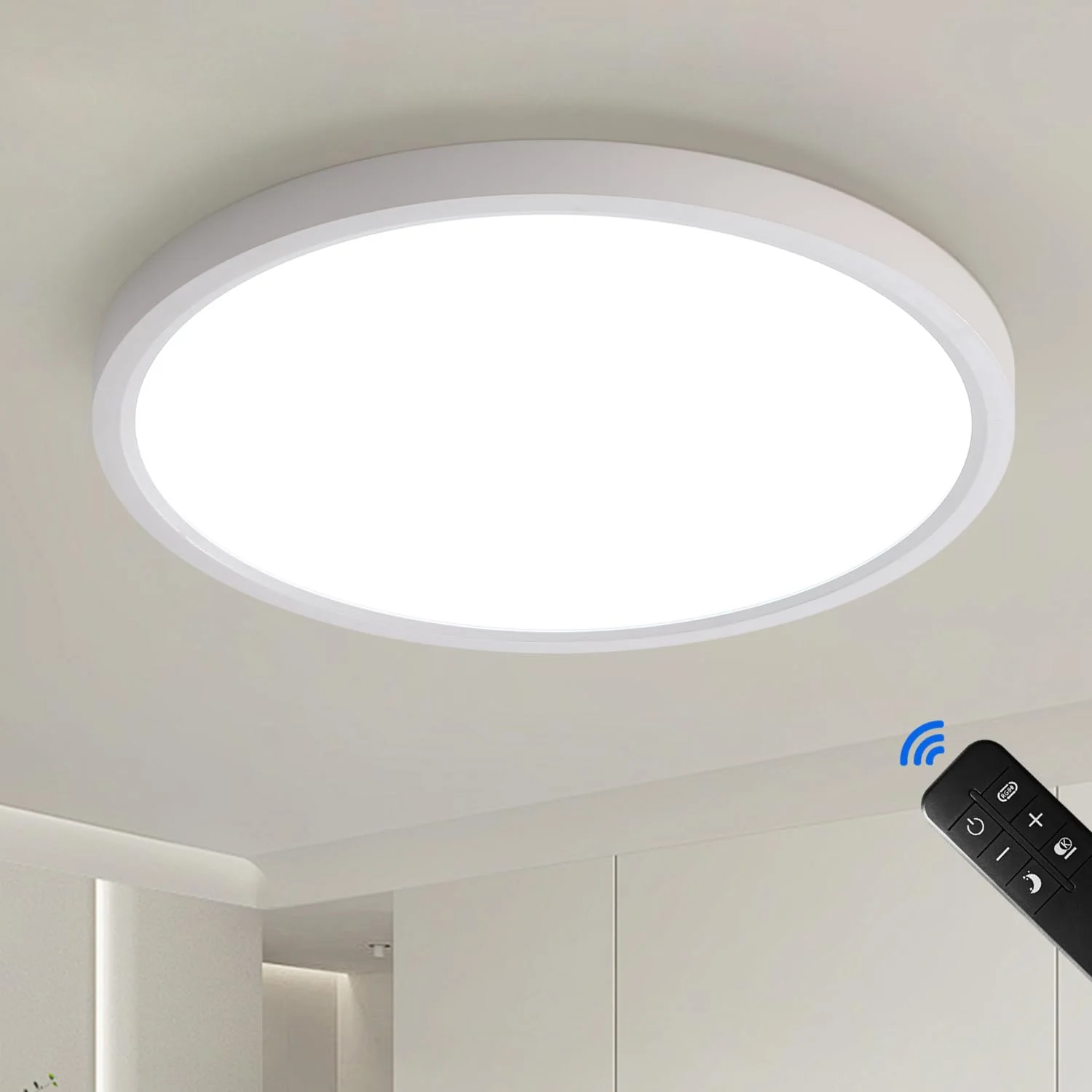JDONG LED Deckenleuchte 60CM Deckenlampe Dimmbar mit Fernbedienung Bürolampe Moderne Rund lamp Ultra Dünn 2.5CM Ideal für Wohnzimmer Schlafzimmer Flur Küche Balkon Esszimmer
