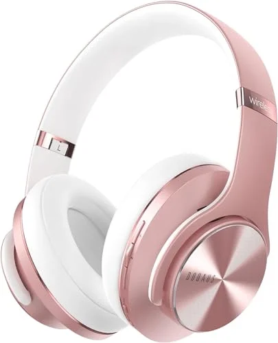 DOQAUS Bluetooth Kopfhörer Over Ear,90 Std Kopfhörer Kabellos Bluetooth mit 3 EQ-Modi HiFi Stereo Faltbare Headset mit Mikrofon weiche Ohrpolster Wireless Kopfhörer für Handys/iPad/Laptops/PC-weiß