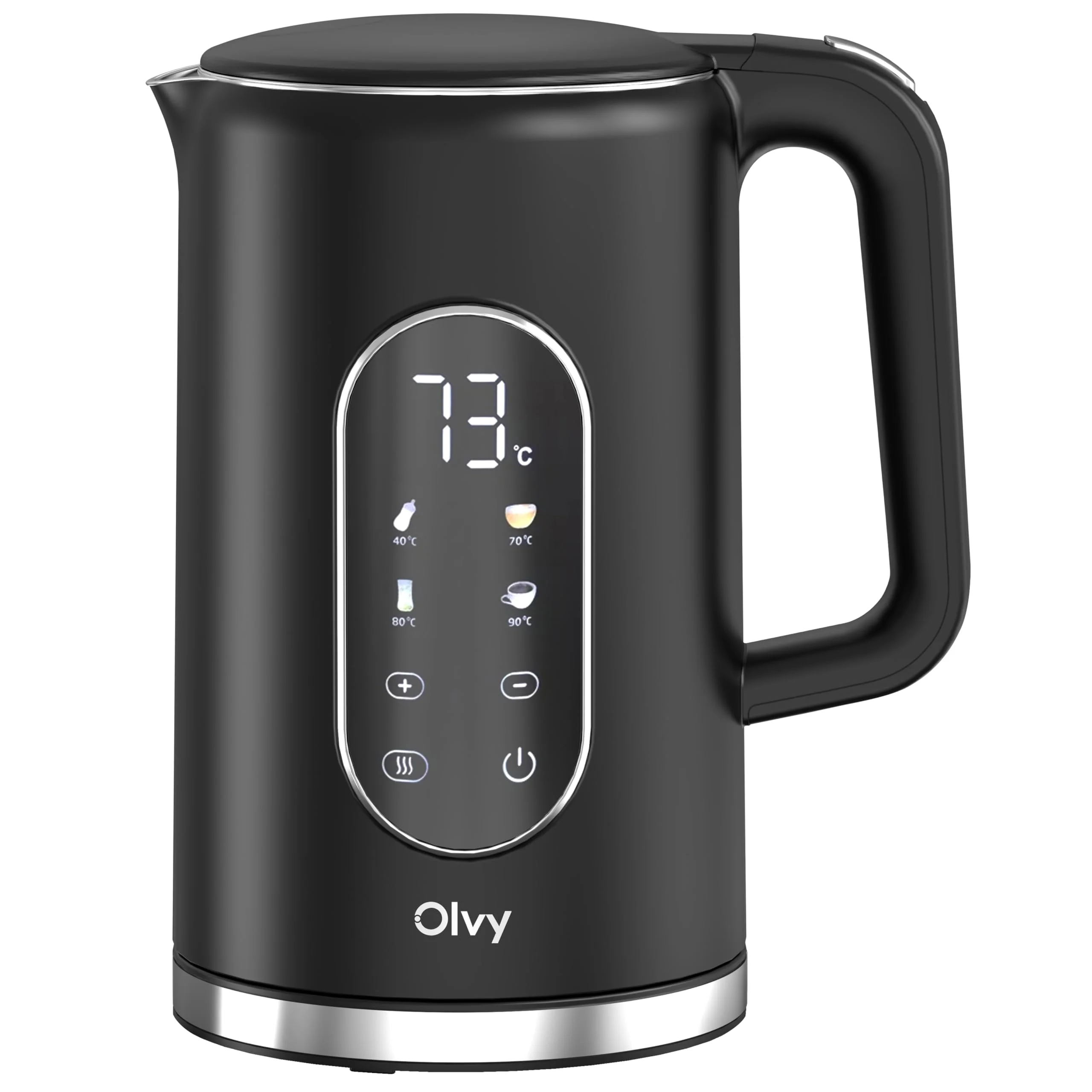 Olvy Elektrischer Wasserkocher 1,7L – Schnellkochender Wasserkocher mit Temperaturregelung, Warmhaltefunktion & Doppelwandigem Edelstahl – Cool-Touch & Anti-Kalk-Filter – Heißwasserkocher Schwarz
