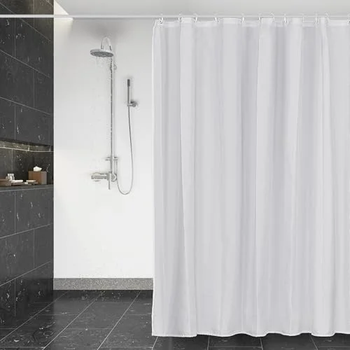 DUFU Wasserdichter Duschvorhang Anti-Schimmel 180 x 200cm Waschbar Schnelltrocknend Textil Stoff Polyester Badewanne für Vorhang Geist Grau Halbtransparent Duschvorhang mit 12 Duschvorhängeringen