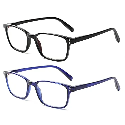 COJWIS Lesebrille 2 Pack Blaue Licht Blockieren Brille Federscharnier Anti Schwindlig Damen und Herren Leicht Brillen