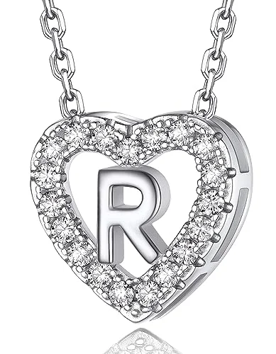 MomentWish Herz Kette mit Buchstaben A-Z Anhänger, Moissanit Diamant Initialen Halskette Damen,Personalisierte Geburtstagsgeschenk für Frauen Damen Weihnachtsgeschenke