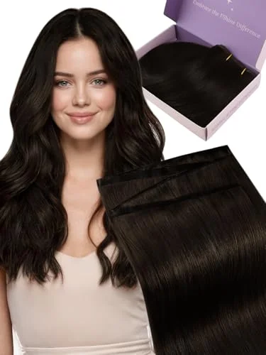 Fshine Extensions Echthaar für Frauen, Natürliches Tragegefühl, Glatt Haarverlängerung Echthaar, Human Hair Extensions