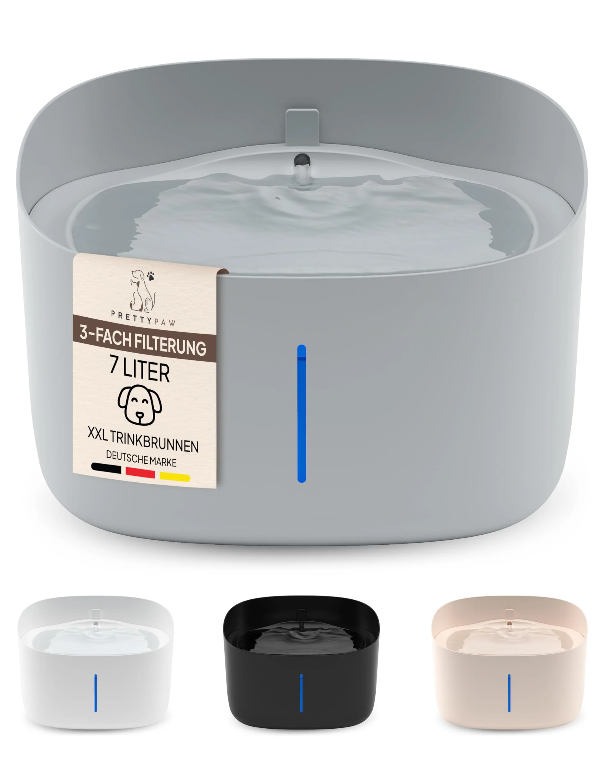 Pretty Paw Trinkbrunnen für Hunde mit 7L Wassertank - Super leiser Hunde Trinkbrunnen - BPA-freier Hundebrunnen mit Filter & LED - Leicht zu reinigender Dog Wasserspender