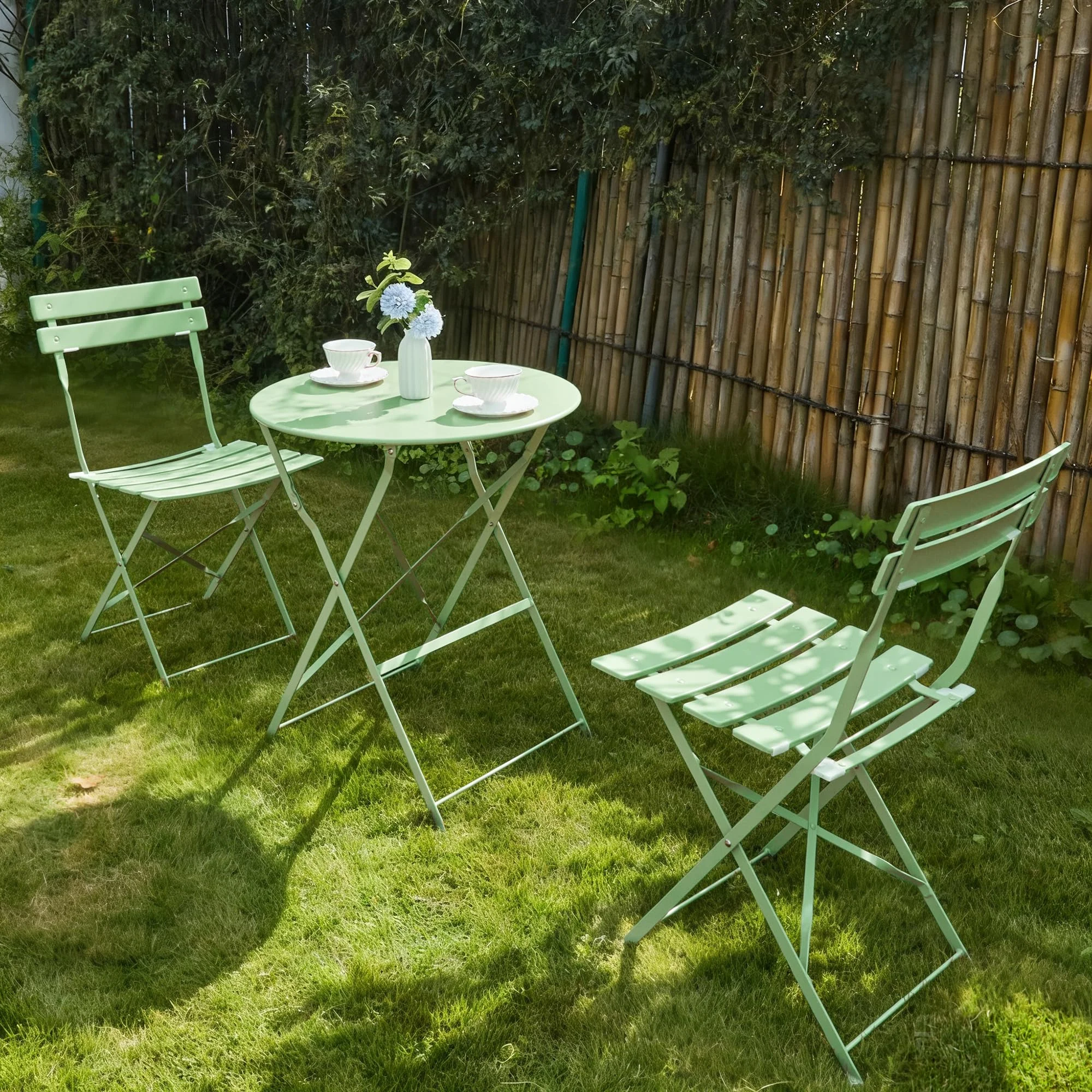 RELAX FIELD Gartenmöbel Set Wetterfest, Balkonmöbel Set 3 Teilig für Kleinen Balkon, Bistrotisch mit 2 Stühlen, Bistro Set Klappbar, Grün