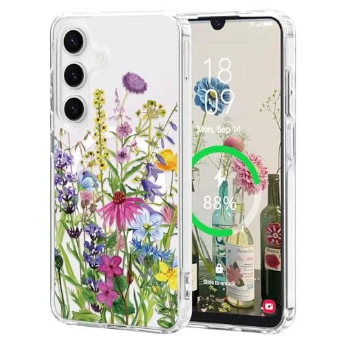 L-FADNUT Magnetisch Handyhülle für Samsung Hülle Kompatibel mit MagSafe, Transparent Blumen Schutzhülle Hart PC Rückseite Dünne Stoßfest Kratzfestes Case für Samsung