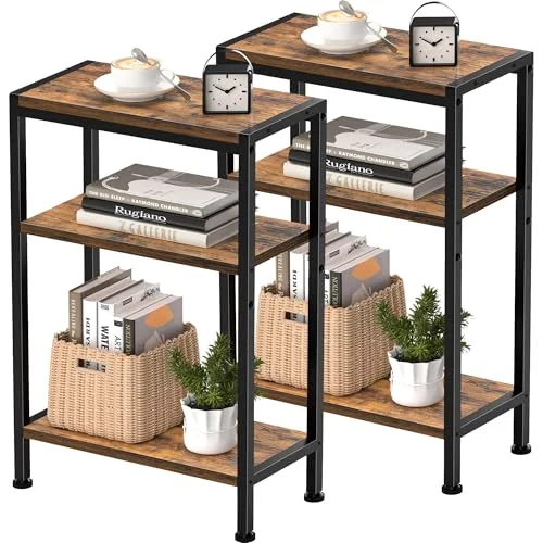 Vantimo Schmaler Beistelltisch, Nachttisch, 2/3 Ablagen Nachttisch Schmal mit Stauraum, Sofa beistelltisch für schmale Räume, Kleiner Tisch, für Wohnzimmer, Schlafzimmer, Küche & Balkon