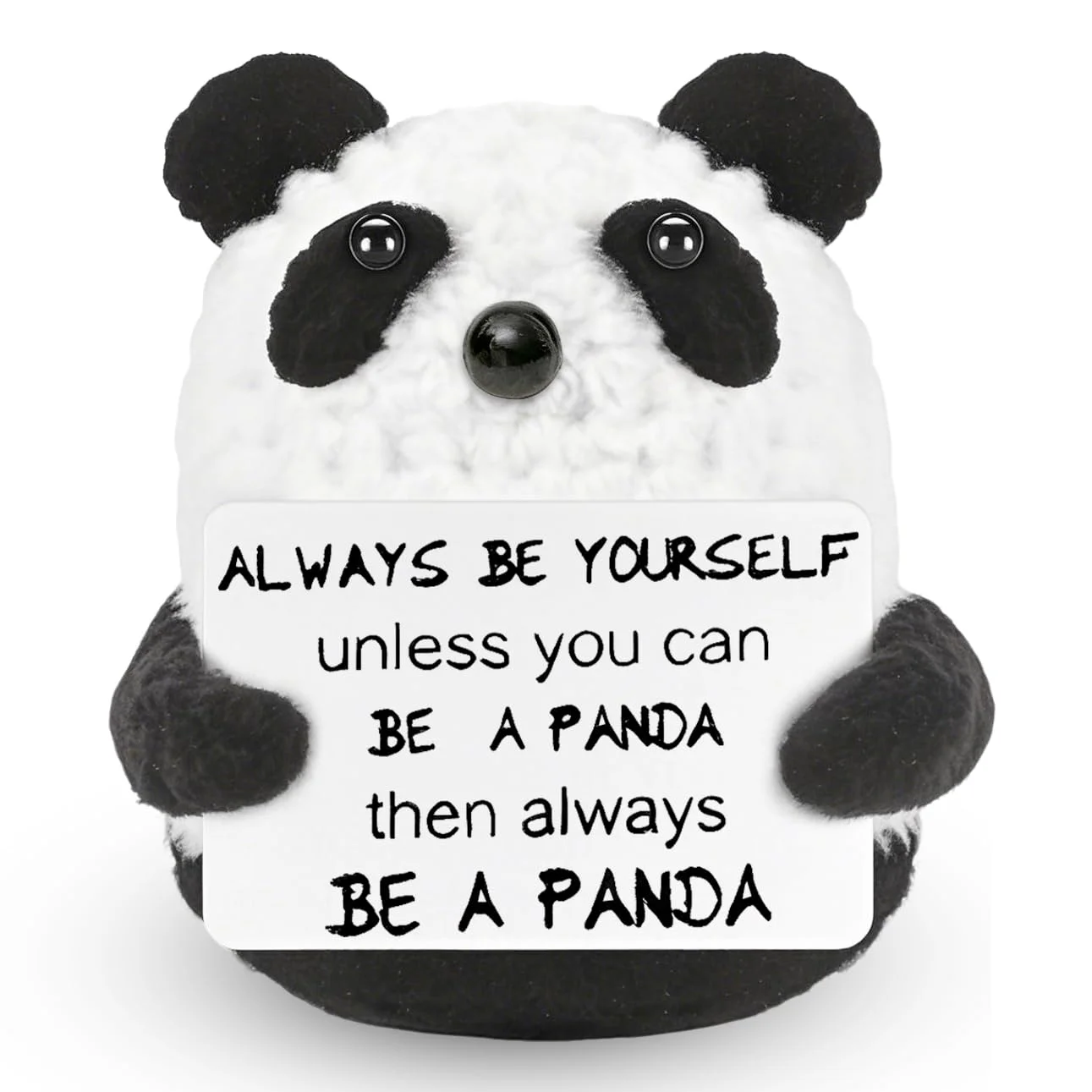 MLZTINGR Lustige Positive Panda | Positive Crochet Animal Panda mit Inspirierender Karte | Positive Geschenke Emotional Support Strickpuppe aus Wolle Handgefertigt PandaGeschenke