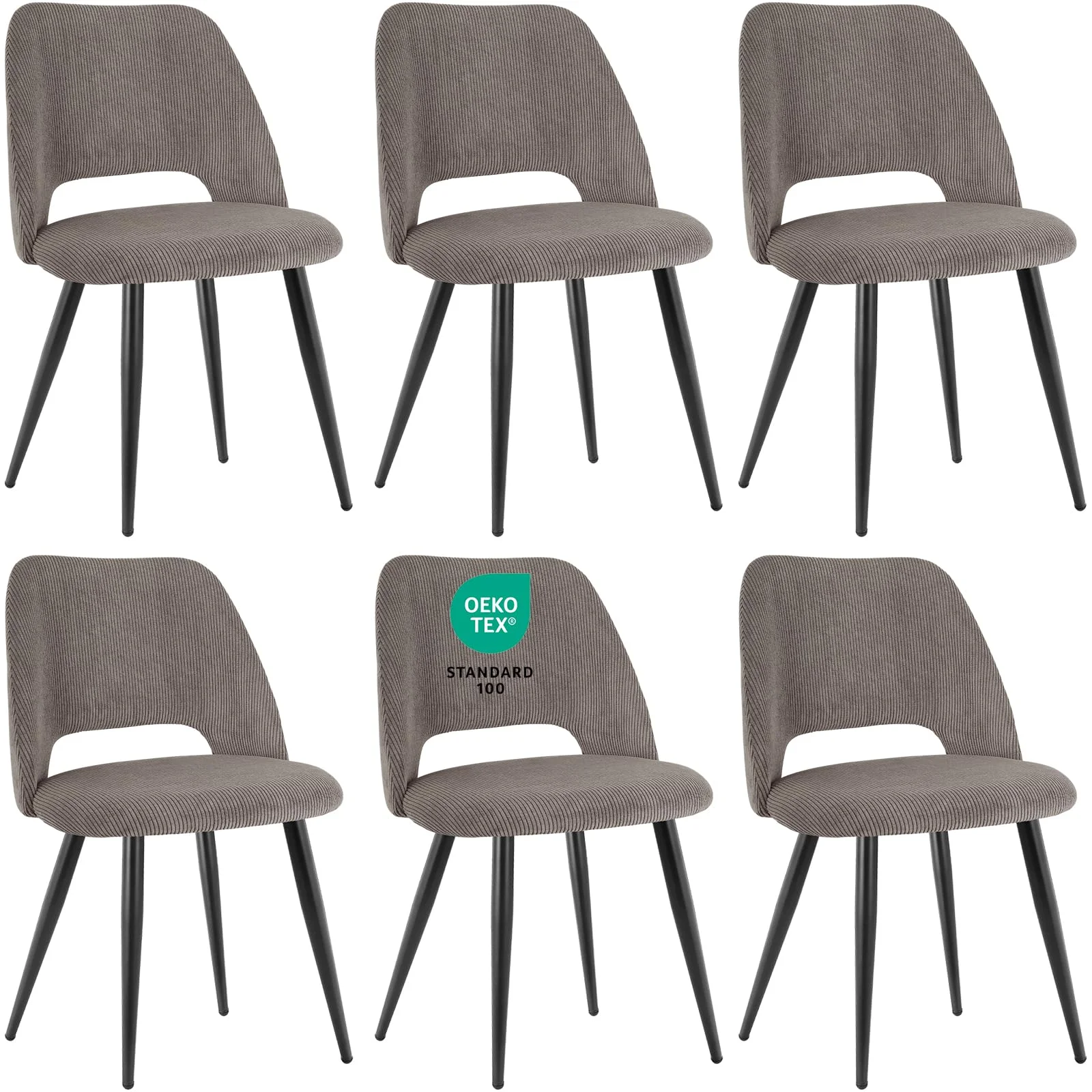JIJIAN Esszimmerstühle 6er Set, Stühle Esszimmer, Küchenstühle, Wohnzimmer Essstühle mit Ausschnitt Rückenlehne Streifen Samt Stuhl, Gepolsterte Stühle für Esszimmer, Küche, Schlafzimmer, Braun