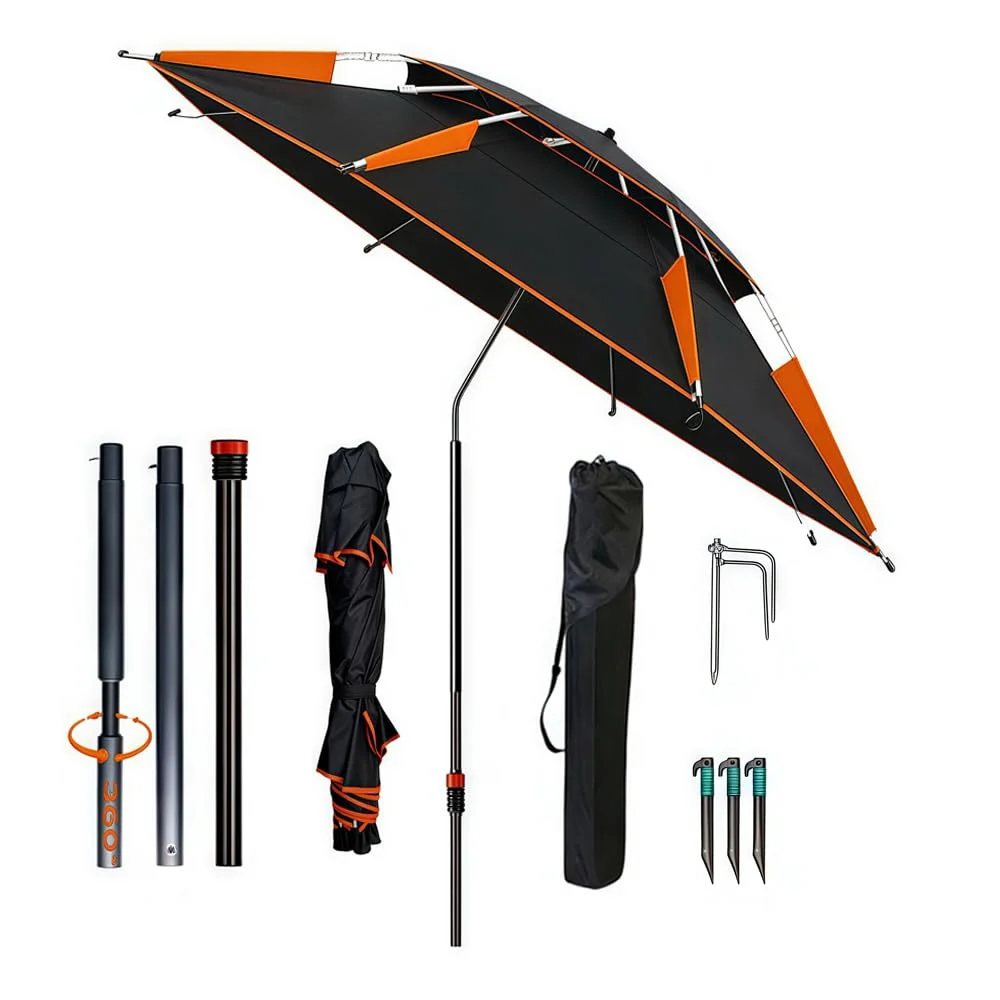 Sonnenschirm Strand Ø 160cm mit Bodenhülse,360° Schwenk Faltbar Strandschirm,Strandschirm mit Winddichtem Einsatz und Tragetasche,Sonnenschutz uv 50 mit Erdspieß,für Balkon,Garten,Terrasse,Strand