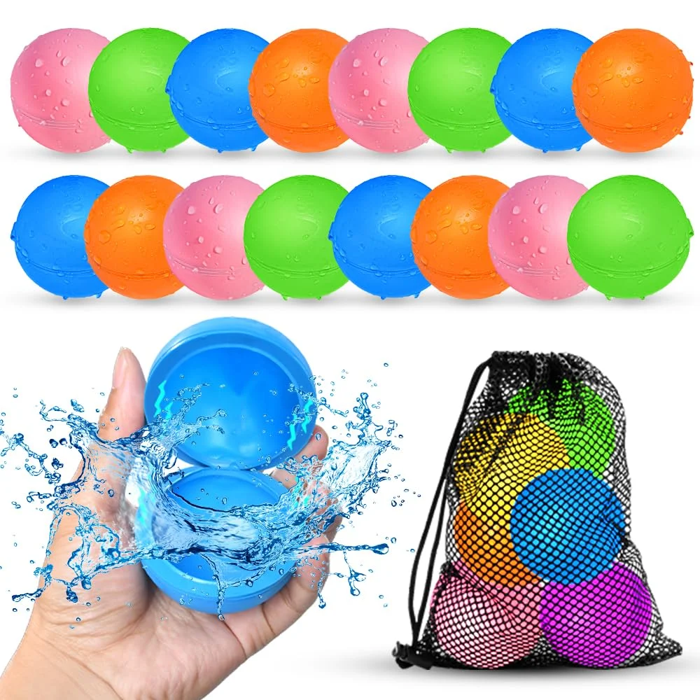 16 Stück Wasserbomben Wiederverwendbar,Silikon Wasserbomben Selbstschließend magnetische Spritzbälle,Sommer Wasserspielzeug für Kinder im Alter von 3-12 Jahren für Spaß,Pure Farbe.