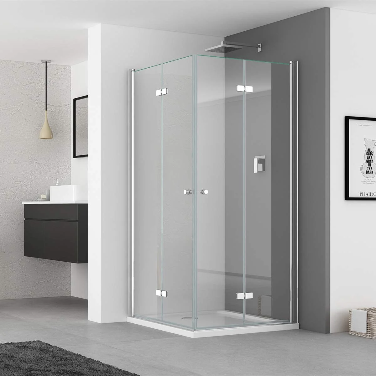 IMPTS Duschkabine faltbar Eckeinstieg 90x100 cm Doppel Duschtür Falttüren Falttürkabine 6mm Sicherheitsglas 185cm Höhe,OHNE Duschwanne