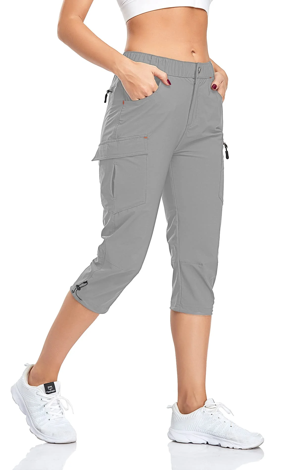 GymBrave Wanderhose Damen 3/4 Trekkinghose Stretch Leiche schnell trocknend Cargo Caprihose Sommer Outdoor UPF 50 mit Reißverschlusstaschen