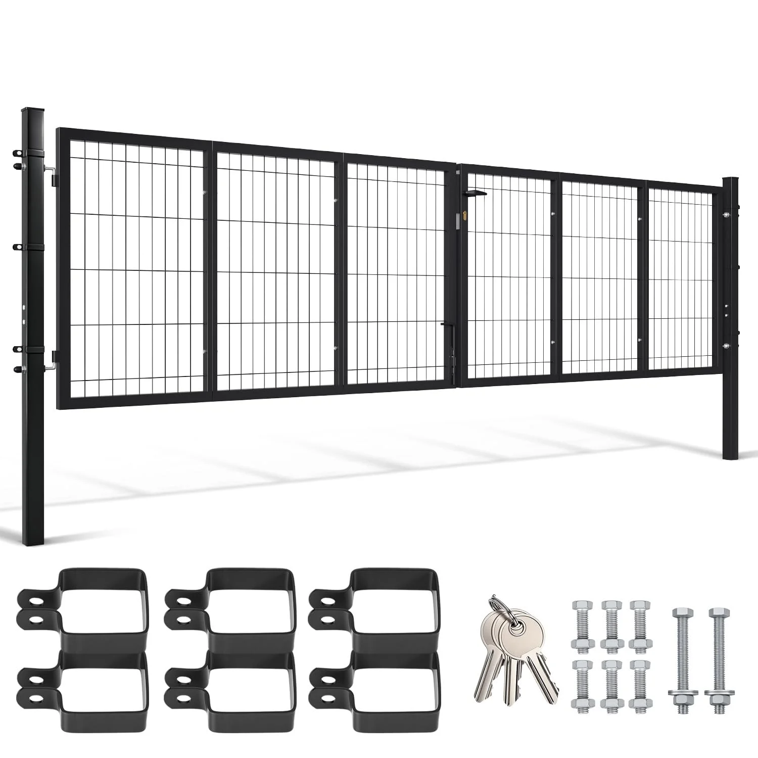 Gartentor metall, Doppelflügelig Gartentür, 350x100 cm, Vierkantrohr, industriell, für Werkhof/Gewerbeflächen, für Stabmattenzäune (Anthrazit).