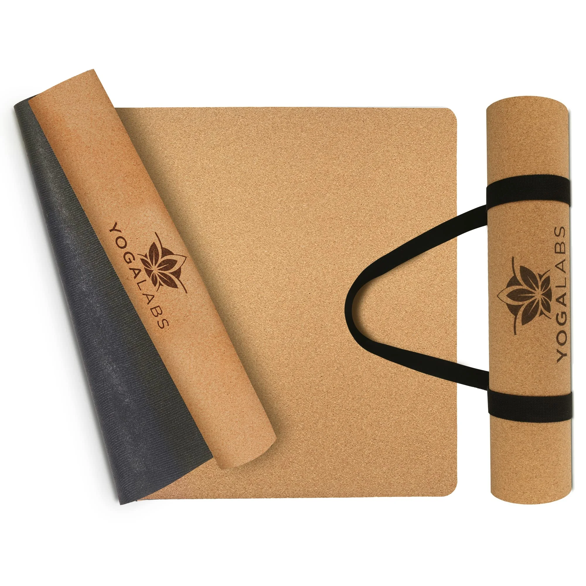 YOGALABS® - Premium 2-in-1 Yoga-Matte aus Kork & Naturkautschuk inkl. Tragegurt 183 x 61 x 0,4cm (groß) - Gymnastik- & Pilates-Matte rutschfest, 100% nachhaltig, schadstofffrei