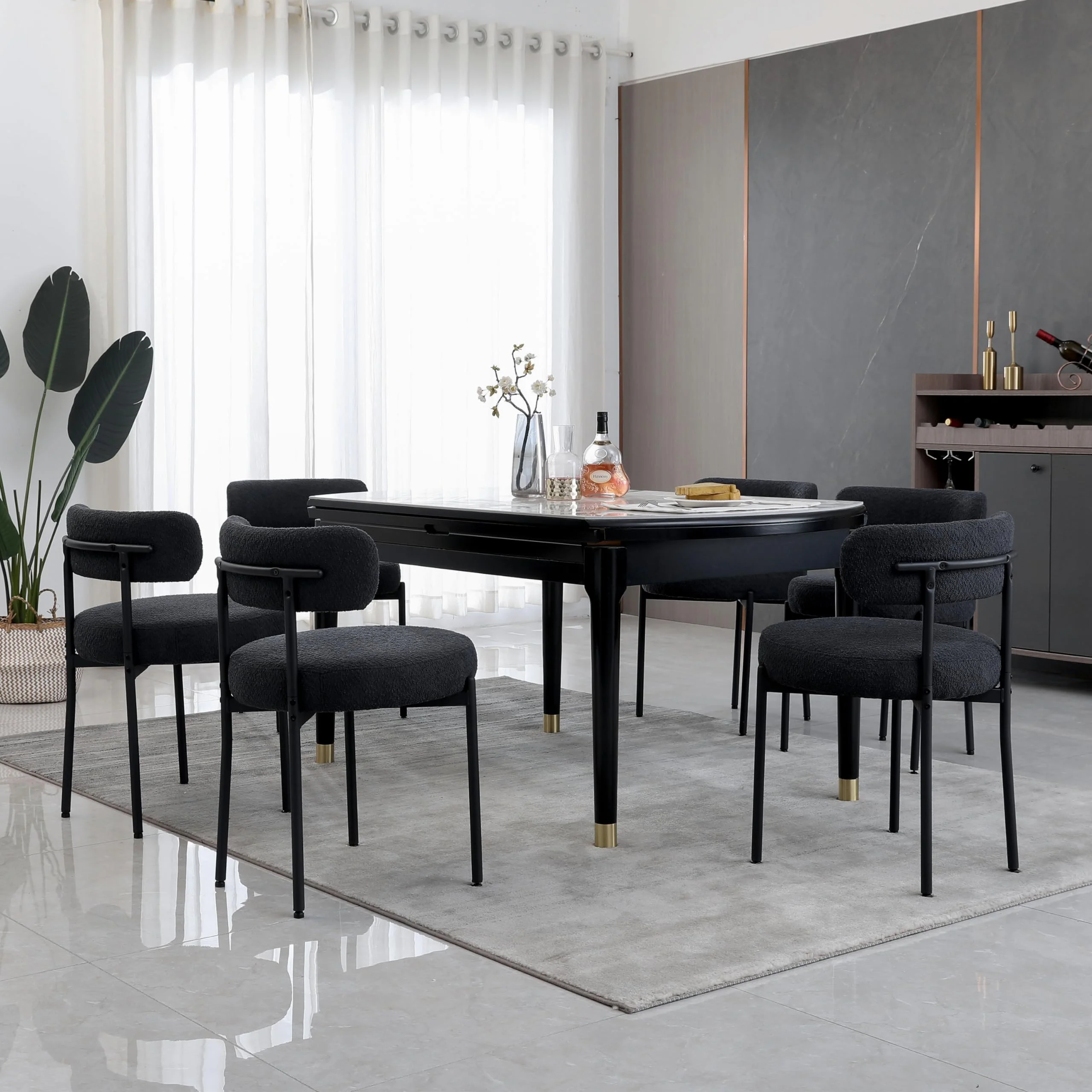 AISALL Esszimmerstühle 6er Set,Küchenstühle mit Rückenlehnen Gestell aus Schwarze Metall, Modern Retro Design Polsterstuhl, Stühle für Küche, Esszimmer, Schwarz