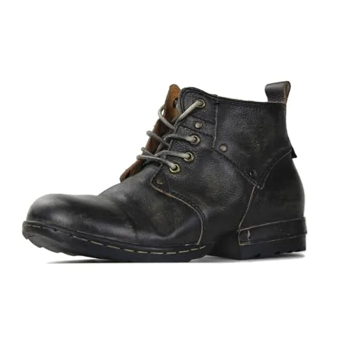 OSSTONE Herren Stiefel aus Rindsleder Lederstiefel mit Gummi