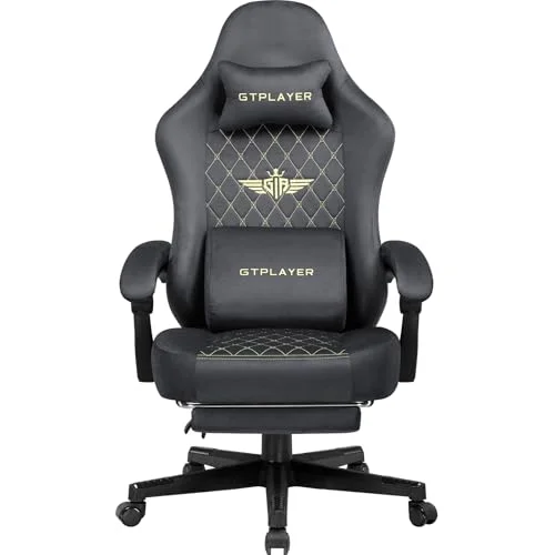 GTPLAYER Gaming Stuhl Stoff Gaming Chair Ergonomisch Bürostuh PC Stuhl, 150kg Belastbarkeit, Verstellbarer und Drehbarer Schreibtischstuh mit Federsitzkissen und Fußstütze, Schwarz