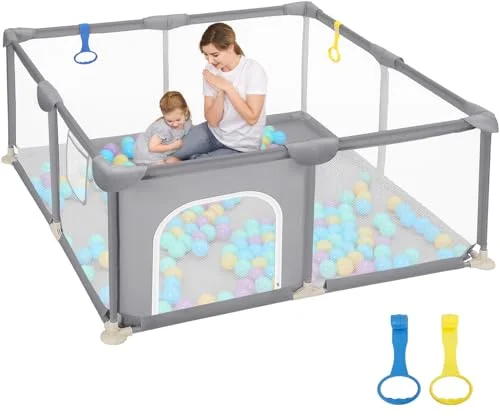 Dripex Laufgitter für Babys, Laufstall mit atmungsaktivem Netz, Spielgitter für Babys, 5 Laufgitterringe, 120 x 180 cm, Braun