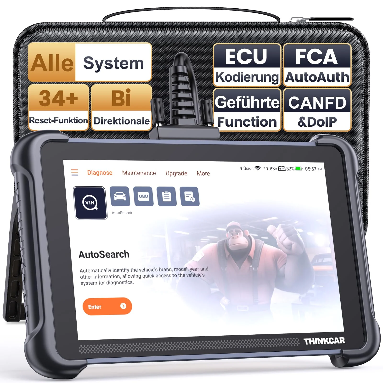 OBD2 Diagnosegerät, ThinkScan 689 Diagnosegerät Auto Mit 34 Reset-Funktion + Volle Systemdiagnose, Auslesegerät Auto Für Aktives Testen/Erweiterte ECU-Codierung/BI-Direktionale Steuerung