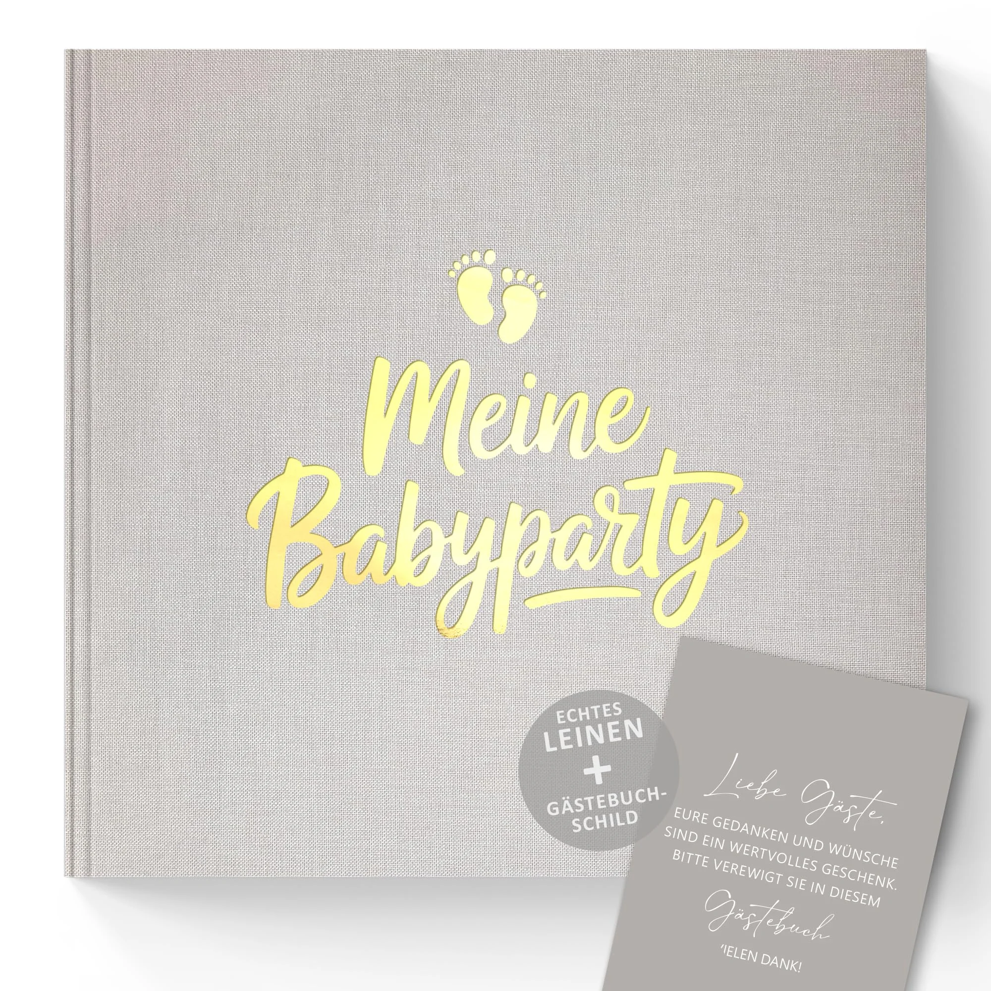 Meine Babyparty Gästebuch – Leinen Hardcover mit Goldprägung, Baby Shower Buch & Babyalbum, Erinnerungsbuch zur Geburt, 100 Seiten ohne Fragen (Meine Babyparty/Leinen 21x21cm)