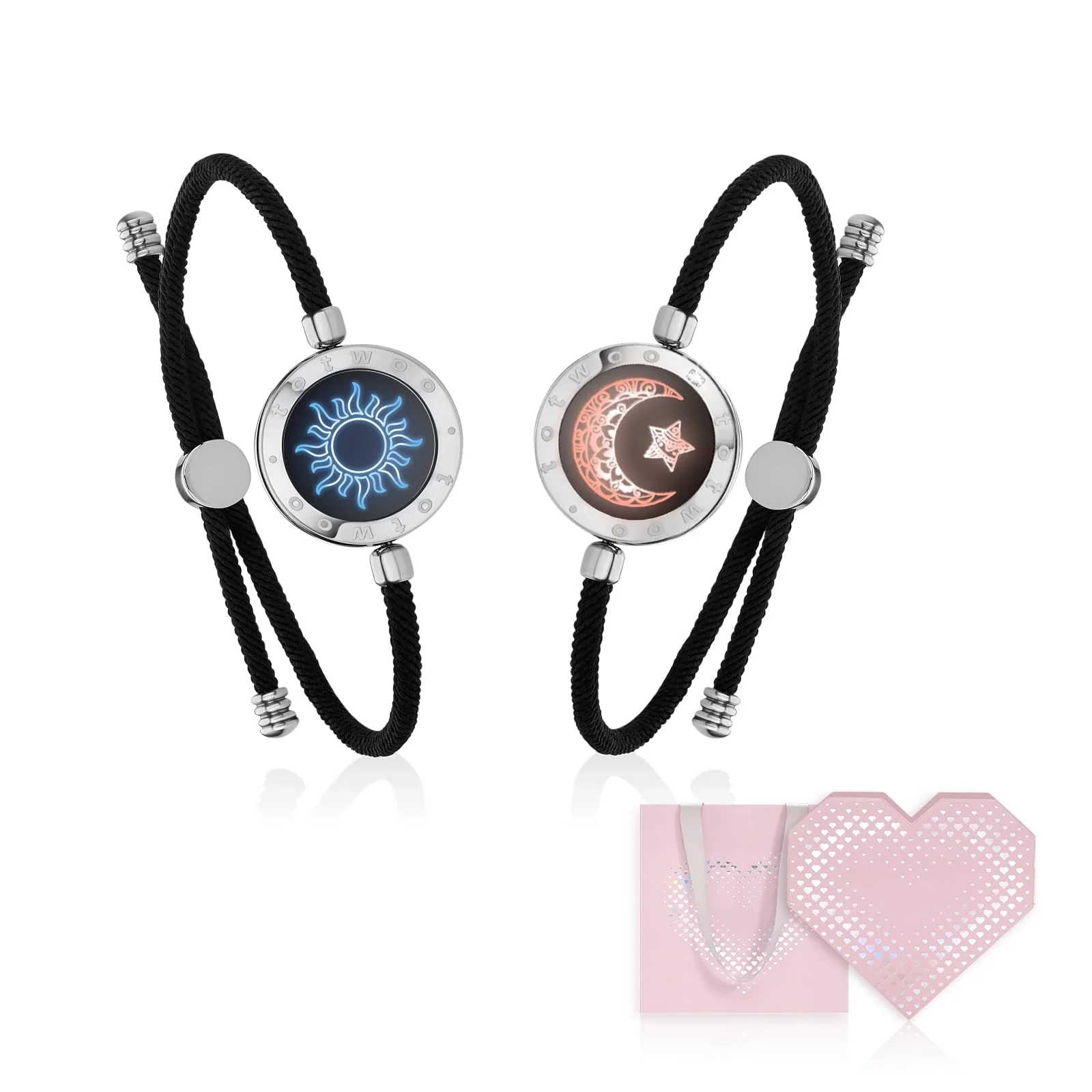 TOTWOO Intelligente Partnerarmbänder für Fernbeziehungen mit App-gesteuerter 1:1-Bluetooth-Kopplung – Valentinstagsgeschenk mit Leuchten und Vibration bei Berührung, gefertigt aus 316L-Edelstahl