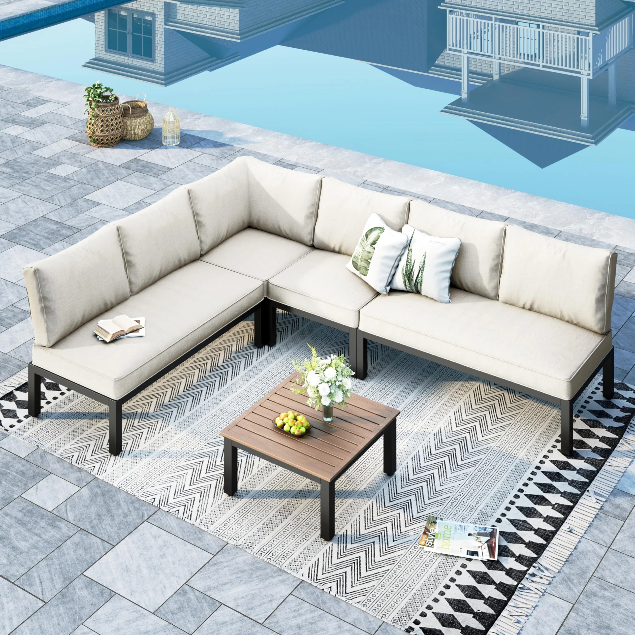 MFSTUDIO Gartenmöbel Set, Lounge Möbel Outdoor, Terassenmöbel mit Abnehmbarem Kissen, Outdoor Sitzgruppe Set mit Einzelner Stuhl, Doppelstuhl, Tisch, frei kombinierbar(ohne Beistelltisch)