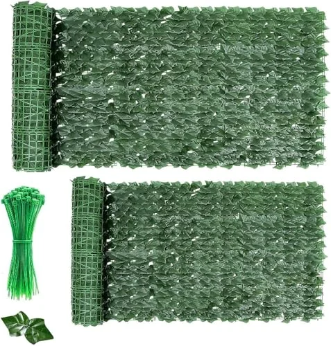 FUOBECIE Sichtschutz Balkon, 1M x 3M Künstlicher Efeu Sichtschutzzaun, Künstliche Efeu Hecke Sichtschutz, Erweiterbarer Künstlicher Heckenzaun und Künstlicher Efeu, Balkon Sichtschutz