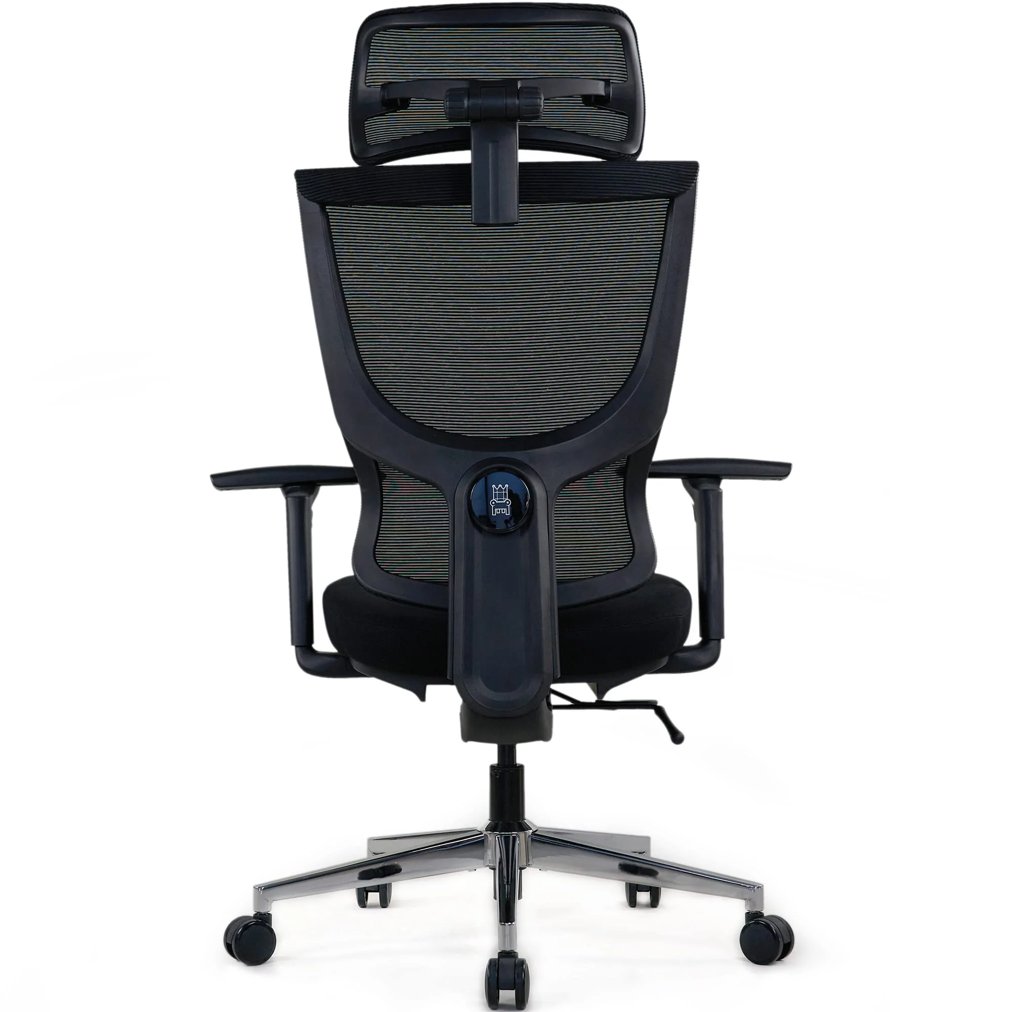 Realm of Thrones Admiral Ergonomischer Bürostuhl - verstellbar (Sitz/Rücken), 4D-Armlehnen, 3D-Kopfstütze, Lendenstütze, Mesh-Rücken, Drehfunktion & Stahlbasis (Schwarz)
