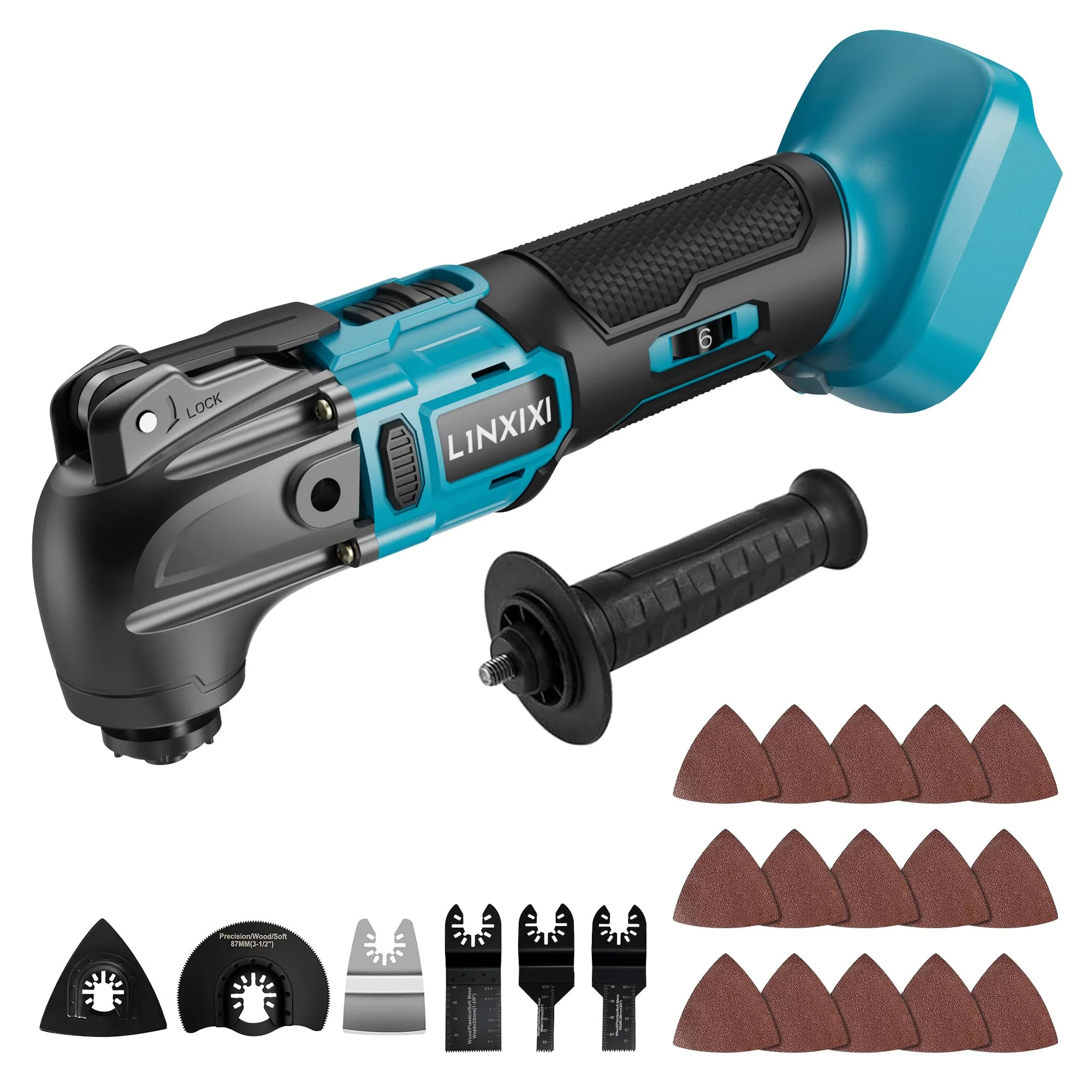 L1NXIXI Akku Multifunktionswerkzeug Kompatibel mit Makita LXT-18V Akku, Bürstenloses Oszillationswerkzeug Multitool mit 6 Geschwindigkeiten max.21.000 U/min, 4° Winkel, 23 Zubehör (ohne Akku)