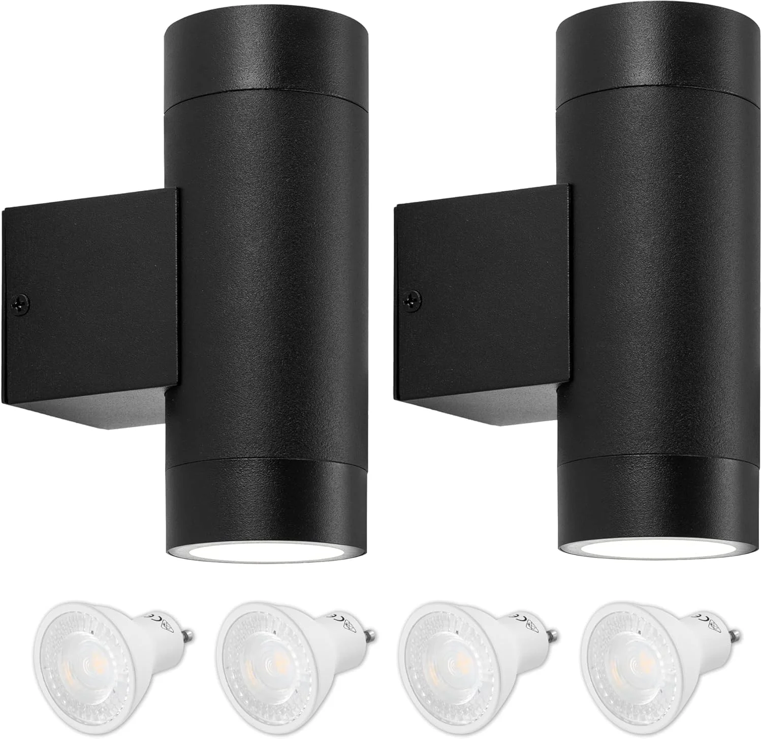 LUTEC 2 Stück Wandleuchte Aussen GU10, Wasserdichte Up and Down Leuchten Aussen, Aluminium Aussenleuchte Außenlampe Wand, Wandlampe für Eingang Terrasse, mit Glühbirne