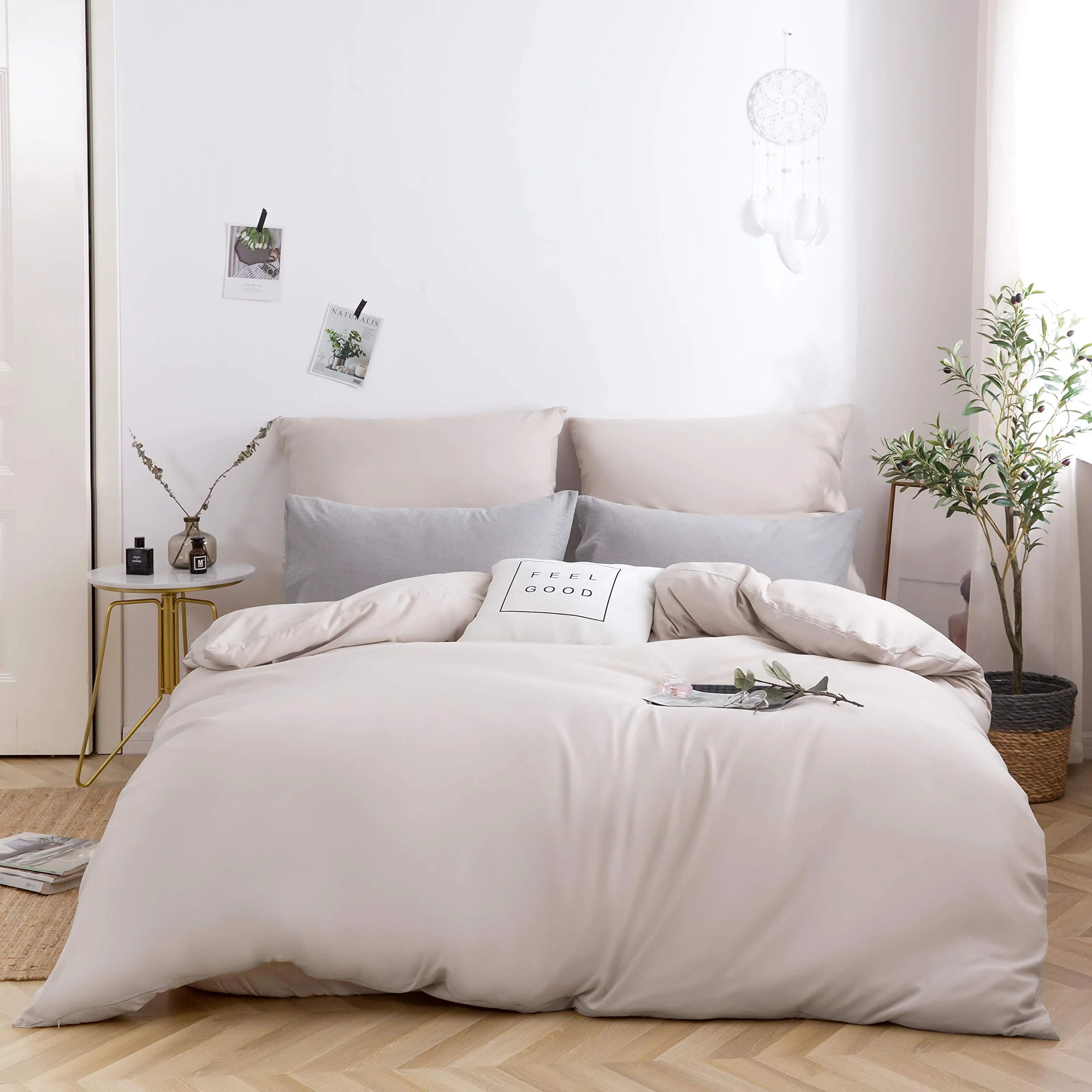 AYSW Bettwäsche gebürstet Microfaser 1 Bettbezug 155x220cm + 1 Kopfkissenbezug 80x80cm mit Reißverschluss Beige