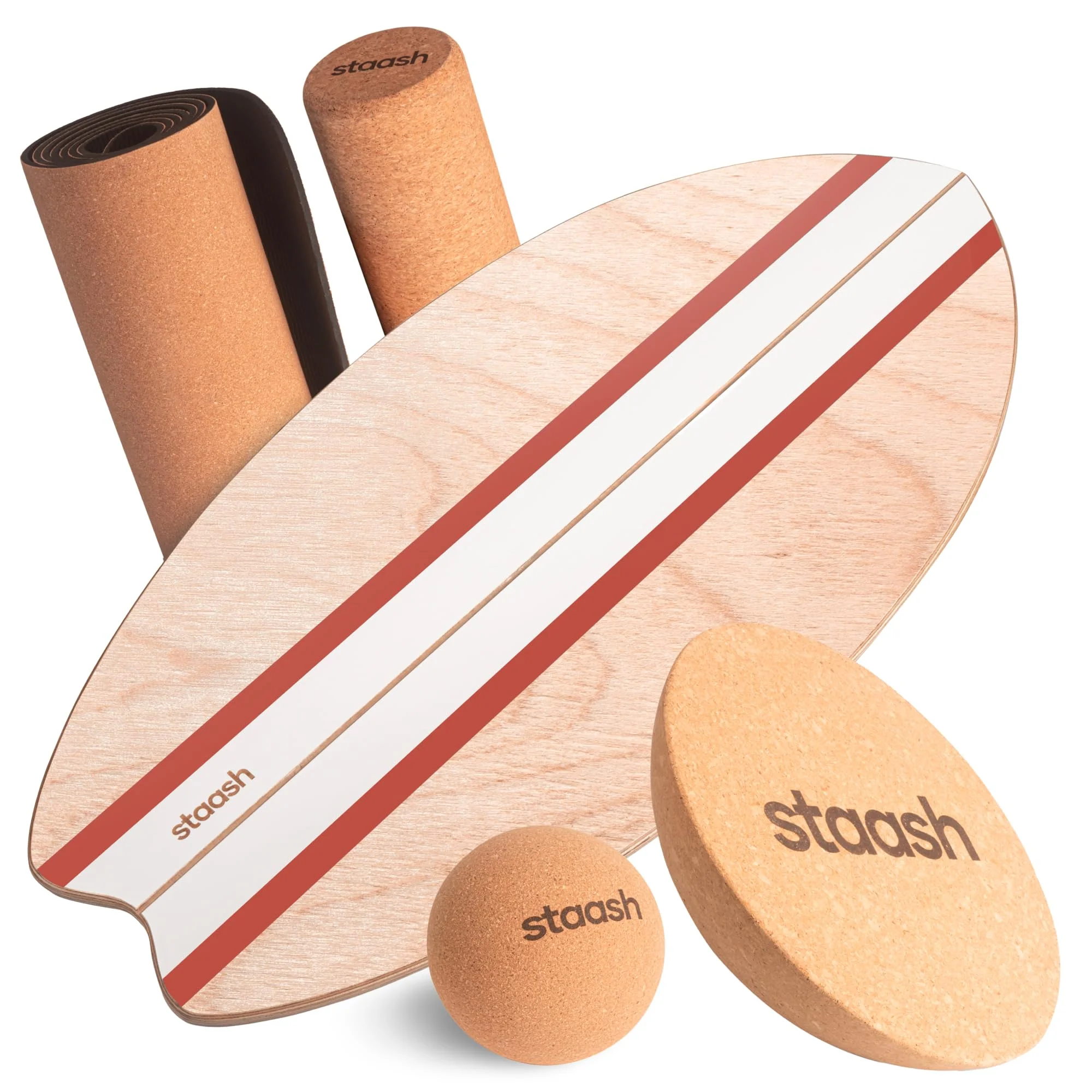 STAASH® PRO Balance Board - Premium Birkenholz mit 5 Trainings-Modulen | Komplettset für Core, Balance & Reha