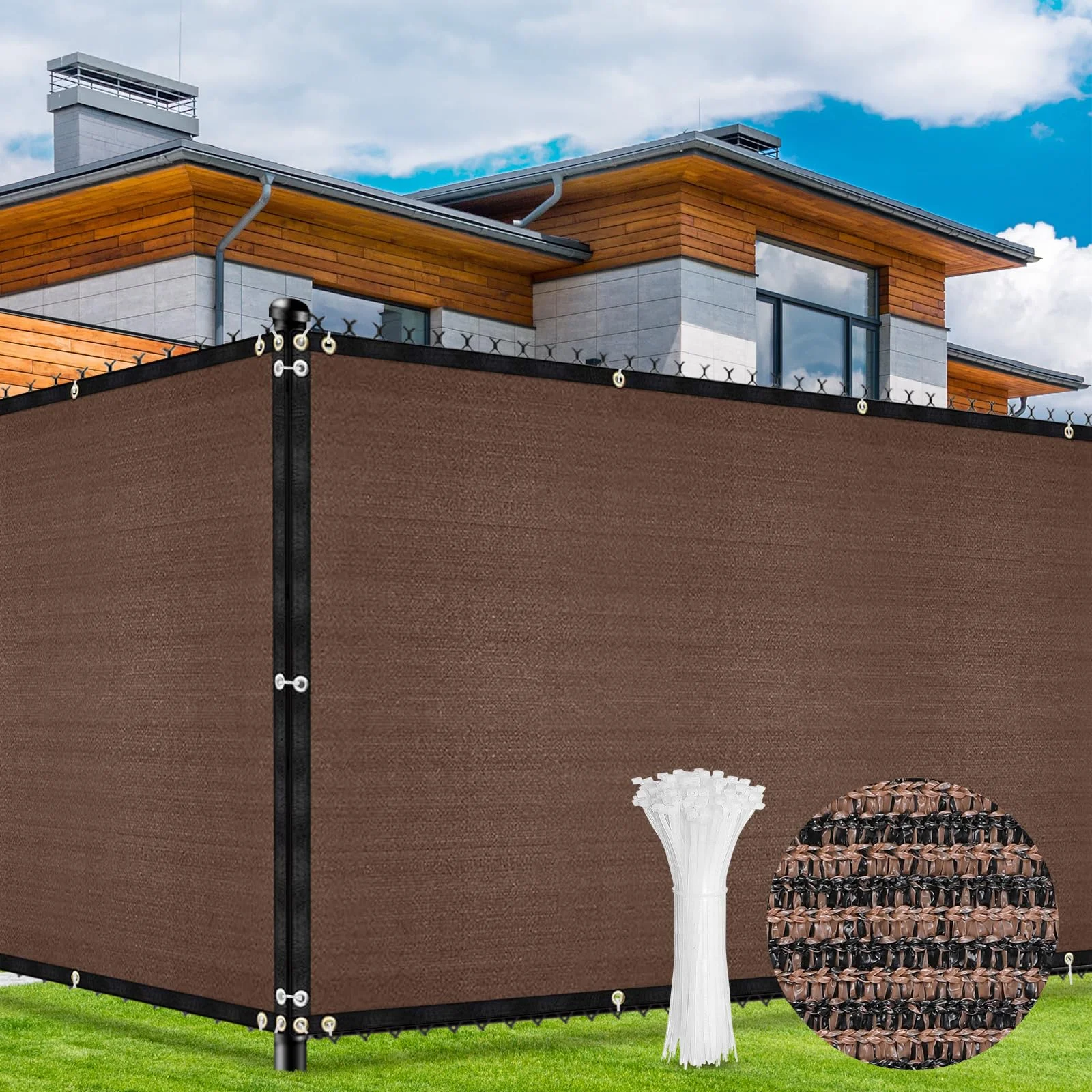 Duerer Sichtschutz Zaun 1.8m x 15.24m Braun Zaunblende Gartenzaun Schattiernetz mit ösen 180g/m² UV-Schutz Windschutz Sonnenschutz Wetterfest Gewebe für Außenbereich, Terrasse Outdoor mit Kabelbinder