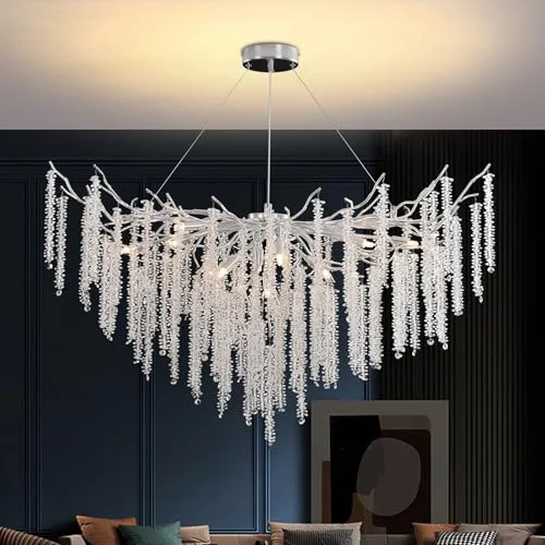 YZBEIMDAI Luxus Kronleuchter Kristall, Modern Zweig Kristall Pendelleuchte, Höhenverstellbar Hängeleuchte für Esszimmer, Küche, Wohnzimmer, Schlafzimmer