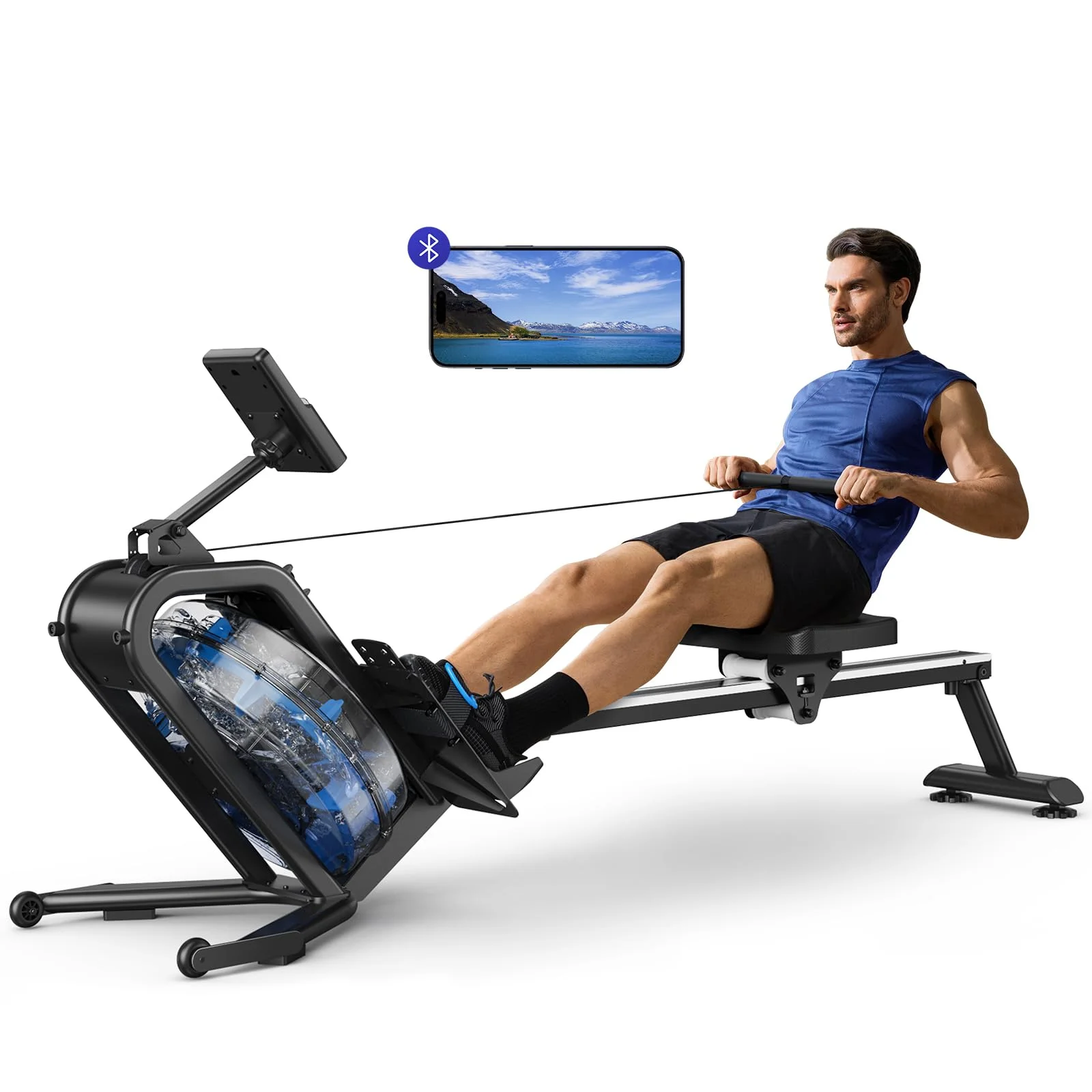MERACH Wasserrudergerät für Zuhause, Rudergerät mit 15L Wasserwiderstand, Bluetooth & APP-Konnektivität, iPad-Halterung, Ergonomischer Sitz, Platzsparende Vertikale Aufbewahrung