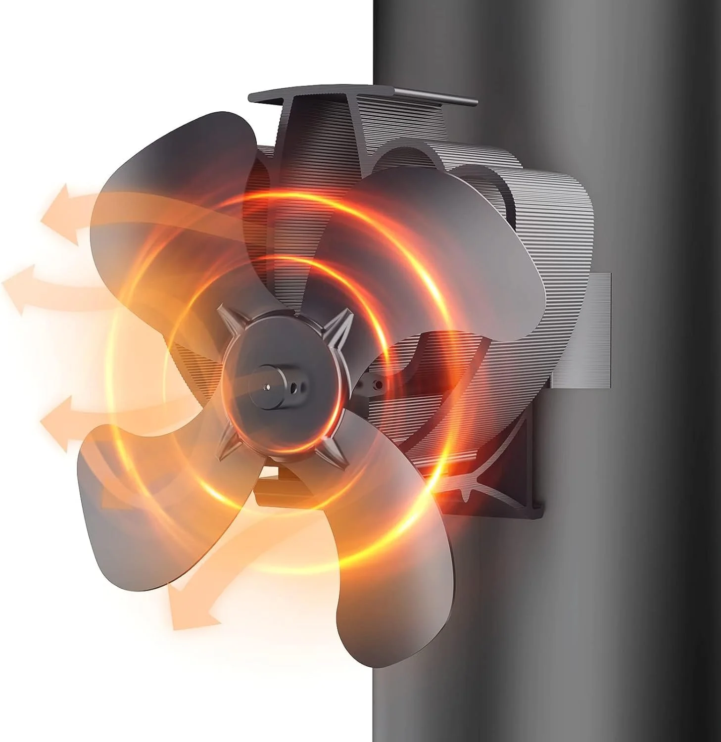 Kaminventilator Magnetisch, Leiser Kamin Ventilator Ofenventilator Ohne Strom, Kaminlüfter für Holz/Brennholz/Feuerstelle/Ofenrohr, Stove Fan for Fireplace, mit 2pcs Magnete &1pcs Ersatzteil Ring