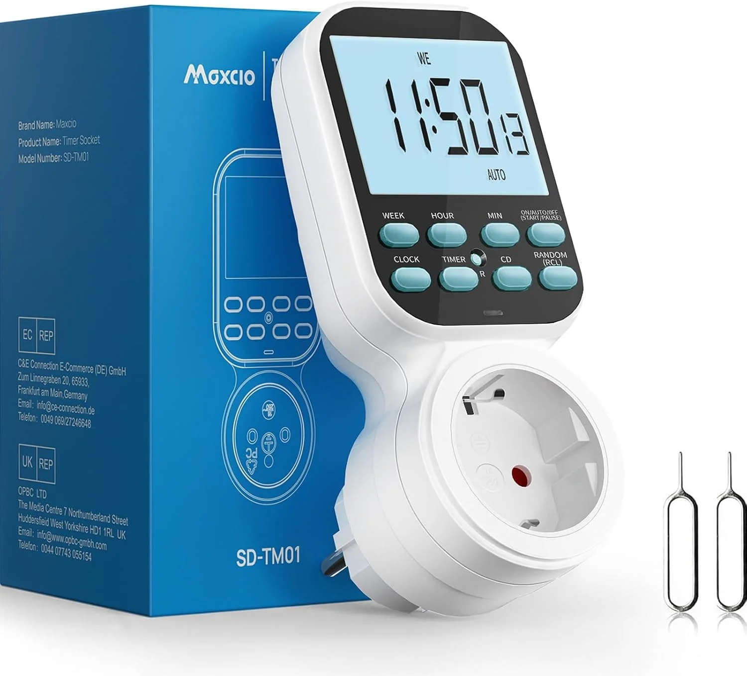 Maxcio Digitale Zeitschaltuhr Steckdose mit Countdown und Schleifenmodus, Timer Steckdose mit 20 konfigurierbaren wöchentlichen Programme und einbruchsicheren Zufallsfunktion für Innen(1 Pack)